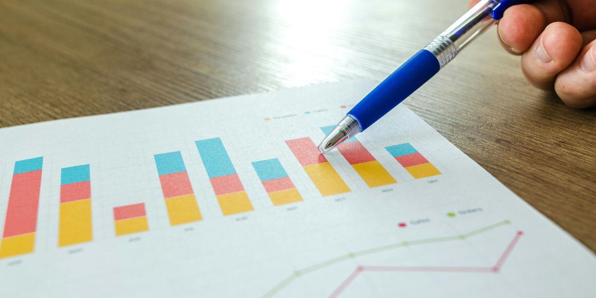 Paper graph in colors signaled by a blue pen to measure order managament automation kpis.