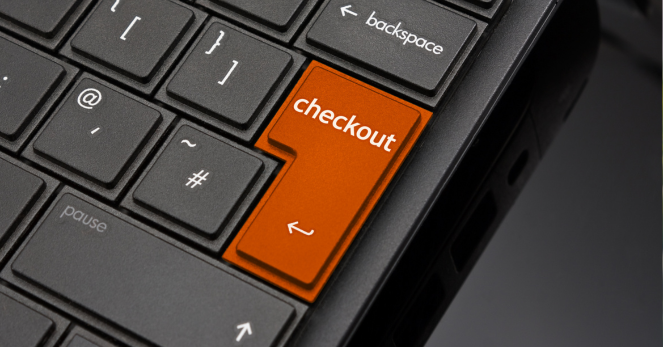 keyboard with a checkout shortcut key highlighted in orange