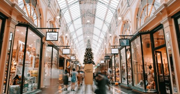 Shopping mall with holiday decorations