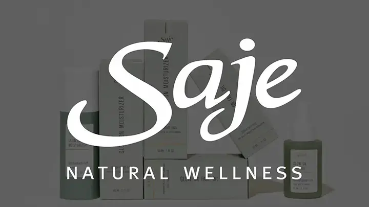 Saje Natural Wellness logo over products