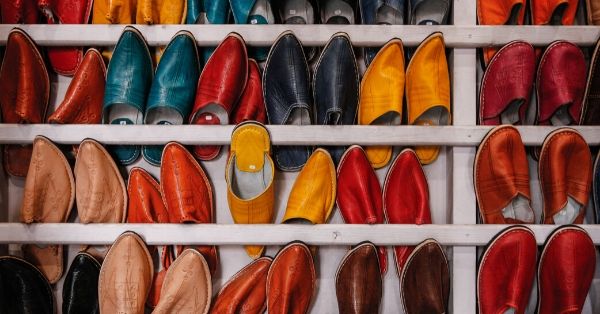 Available colorful shoes on a shelf